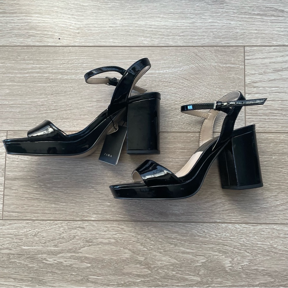 Zara Black Block Heels Size 6